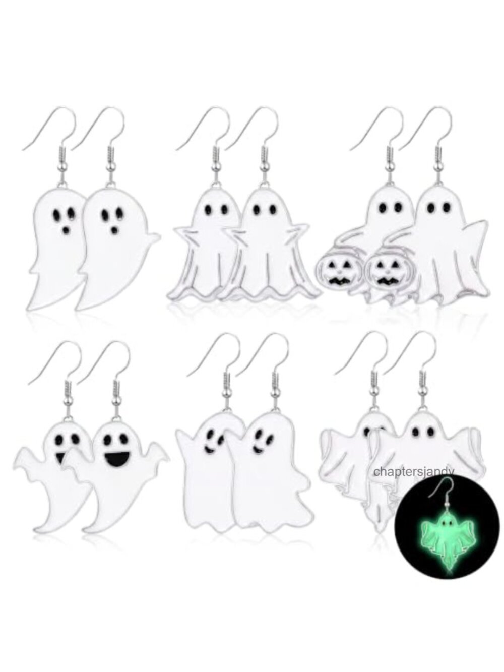 6 Pairs Halloween Ghost Earrings Glow in the Dark Drop Dangle Jewelry